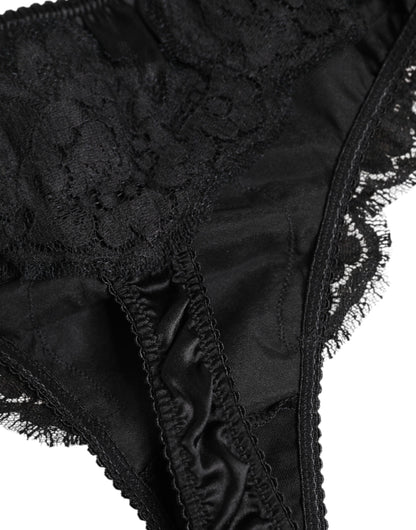 Dolce &amp; Gabbana – Schwarze Bikini-Höschen-Unterwäsche aus Seidenspitze und Stretch