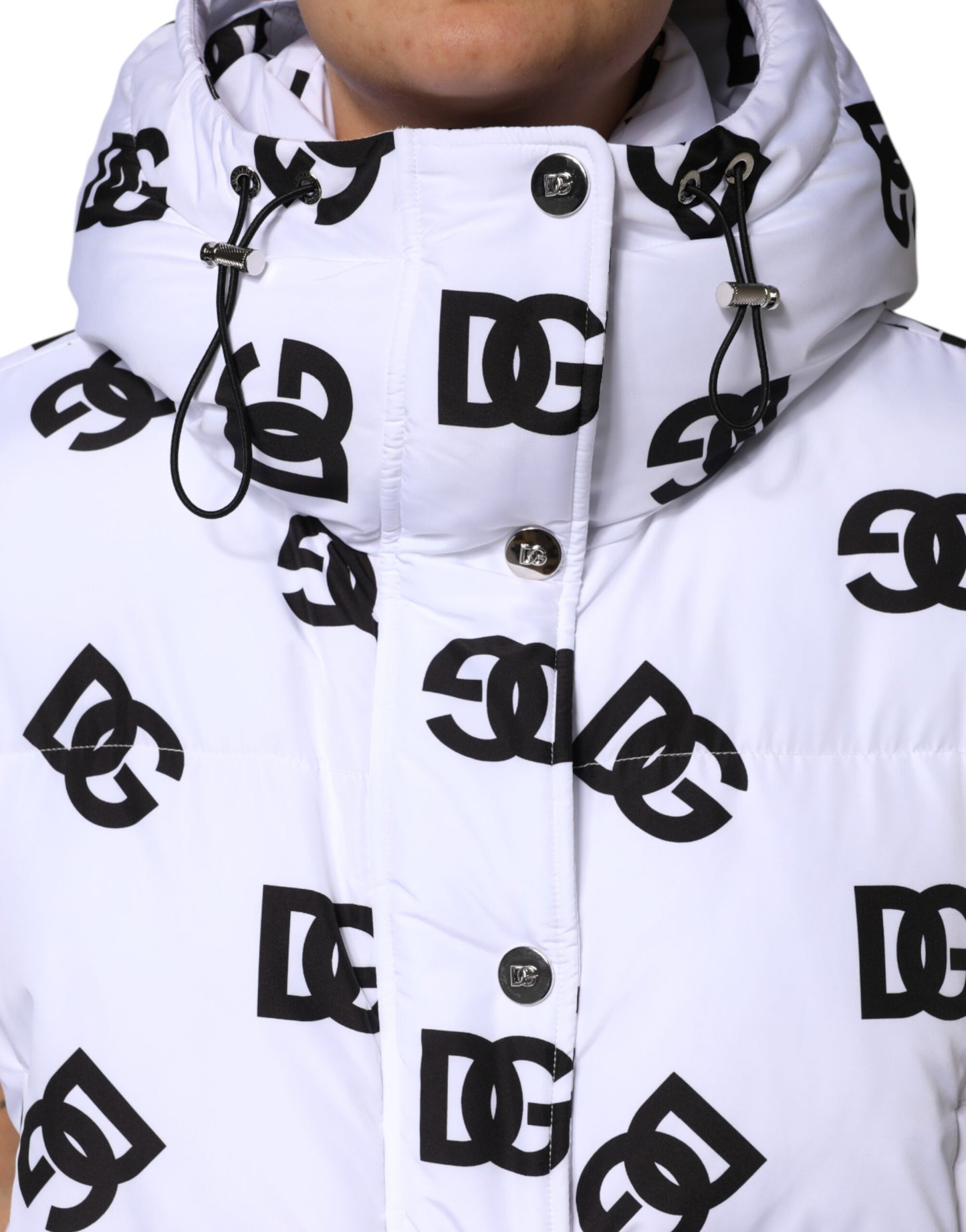 Dolce &amp; Gabbana DG Mania Pufferjacke aus Polyester in Weiß und Schwarz