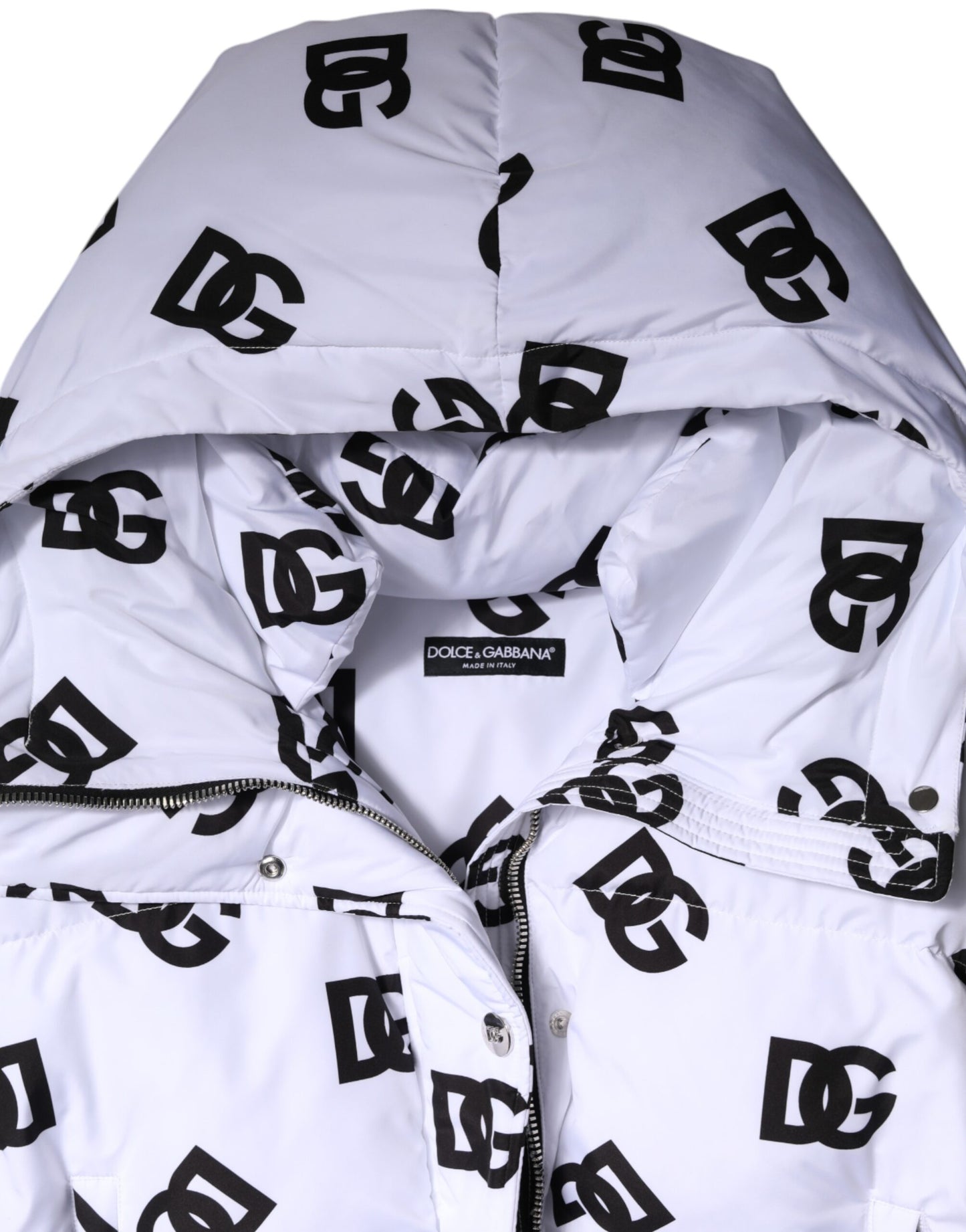 Dolce &amp; Gabbana DG Mania Pufferjacke aus Polyester in Weiß und Schwarz