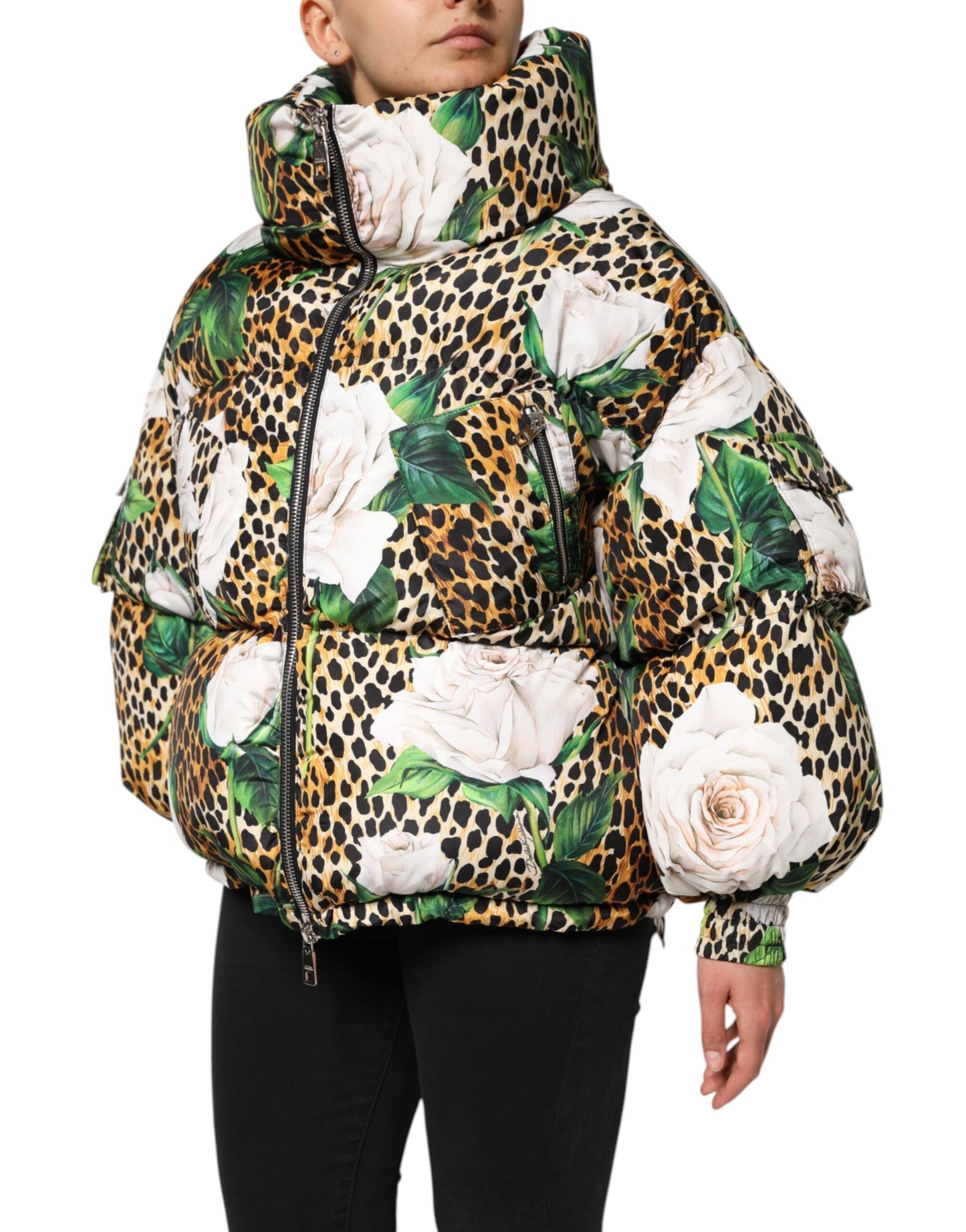 Dolce &amp; Gabbana – Steppjacke mit Leopardenmuster und Rosenmuster in mehreren Farben