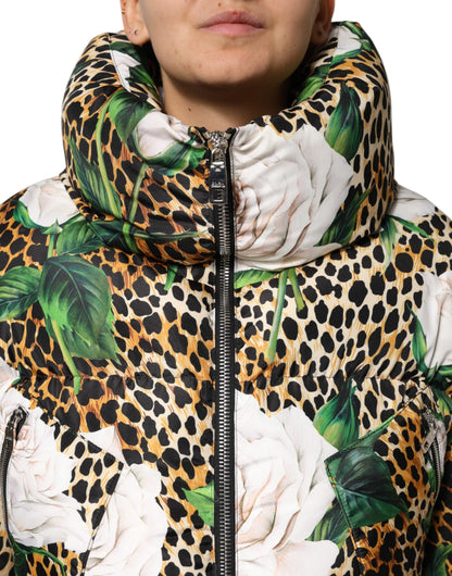 Dolce &amp; Gabbana – Steppjacke mit Leopardenmuster und Rosenmuster in mehreren Farben