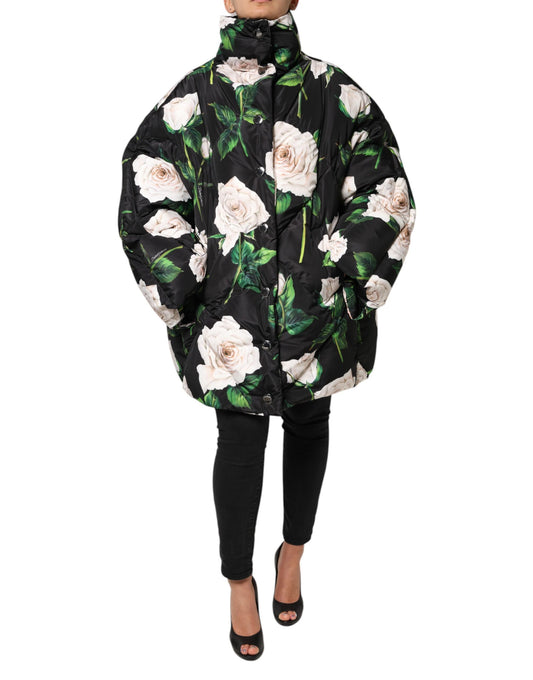 Dolce &amp; Gabbana – Schwarze Steppjacke mit Blumenmuster