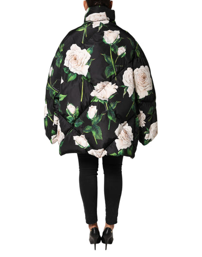 Dolce &amp; Gabbana – Schwarze Steppjacke mit Blumenmuster