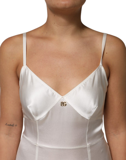 Dolce &amp; Gabbana, weißes Nachthemd aus Seide mit DG-Logo