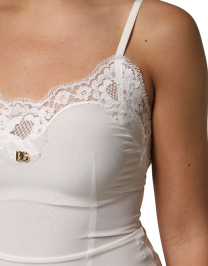 Dolce &amp; Gabbana – Nachtwäsche aus Seide mit weißem Spitzen- und goldenem DG-Logo