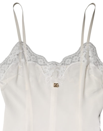 Dolce &amp; Gabbana – Nachtwäsche aus Seide mit weißem Spitzen- und goldenem DG-Logo
