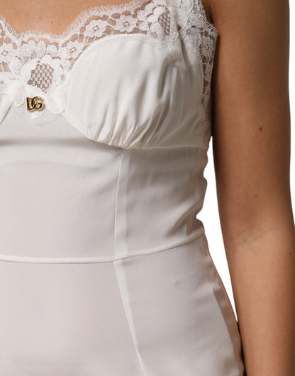Dolce &amp; Gabbana – Nachthemd aus Seide mit DG-Logo in Weiß