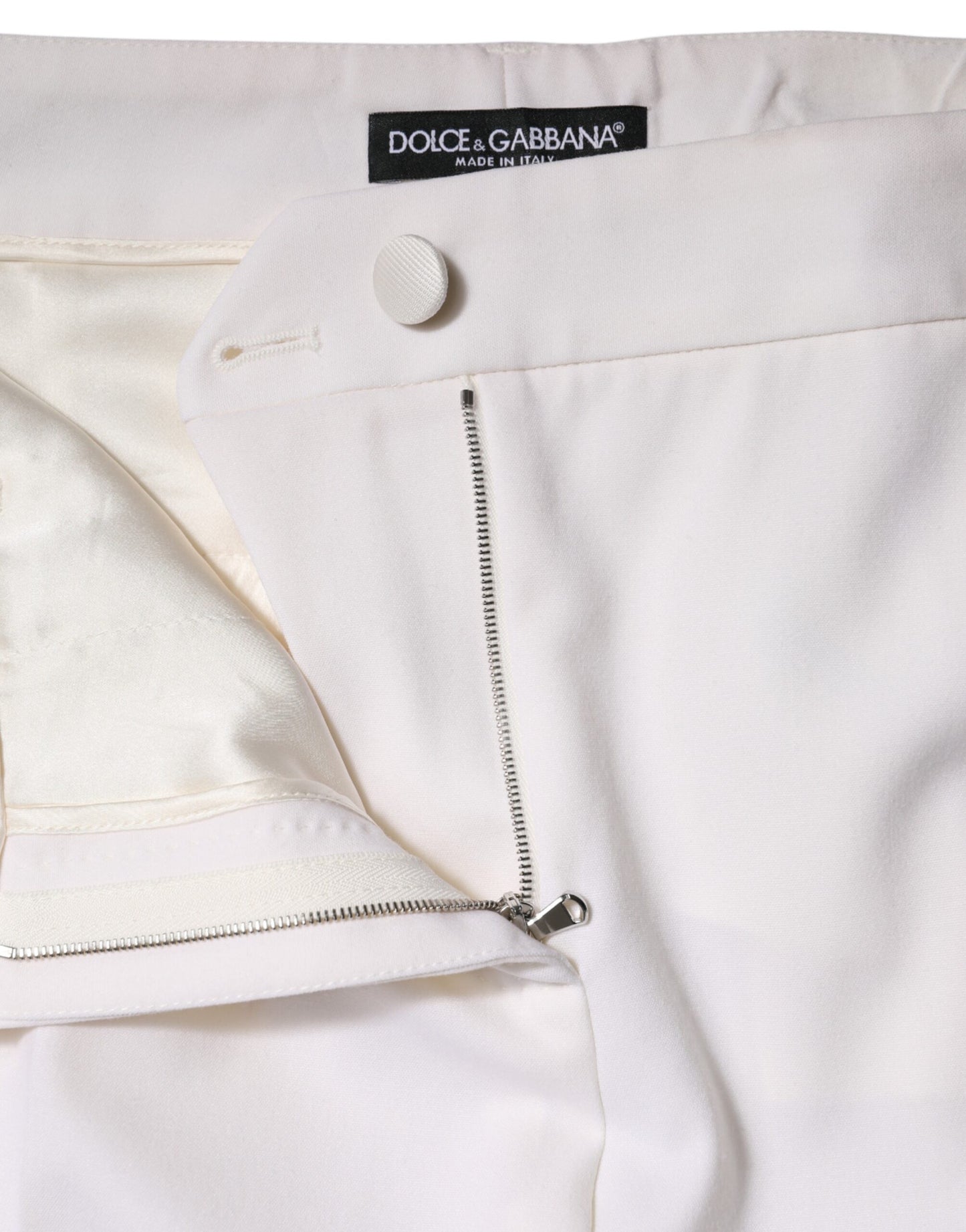 Dolce &amp; Gabbana – Weiße, schmal zulaufende Wollhose mit mittlerer Taille