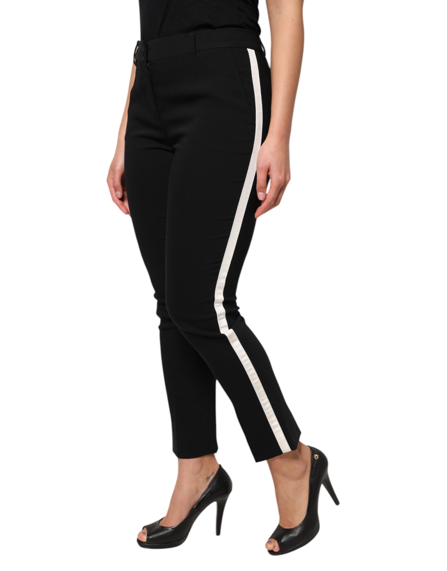 Dolce &amp; Gabbana – Schwarze, hoch taillierte Karottenhose aus Wolle