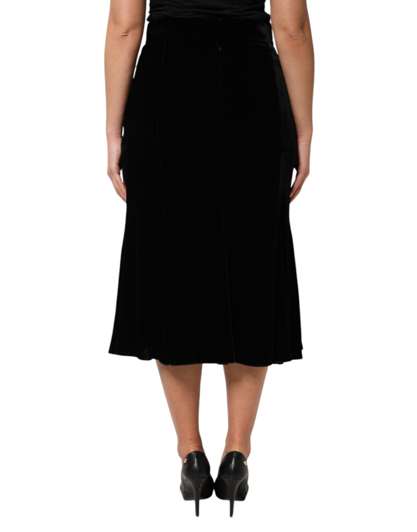 Dolce &amp; Gabbana – Schwarzer ausgestellter Midirock mit hoher Taille