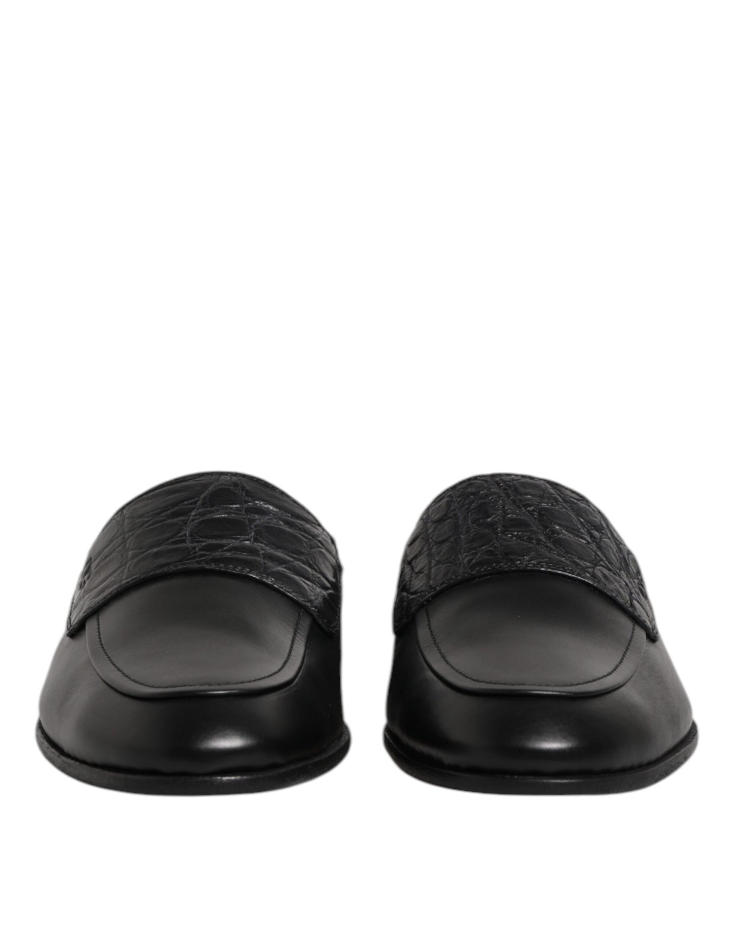 Dolce &amp; Gabbana Black Calfskin Leather Slip On Loafers Shoes