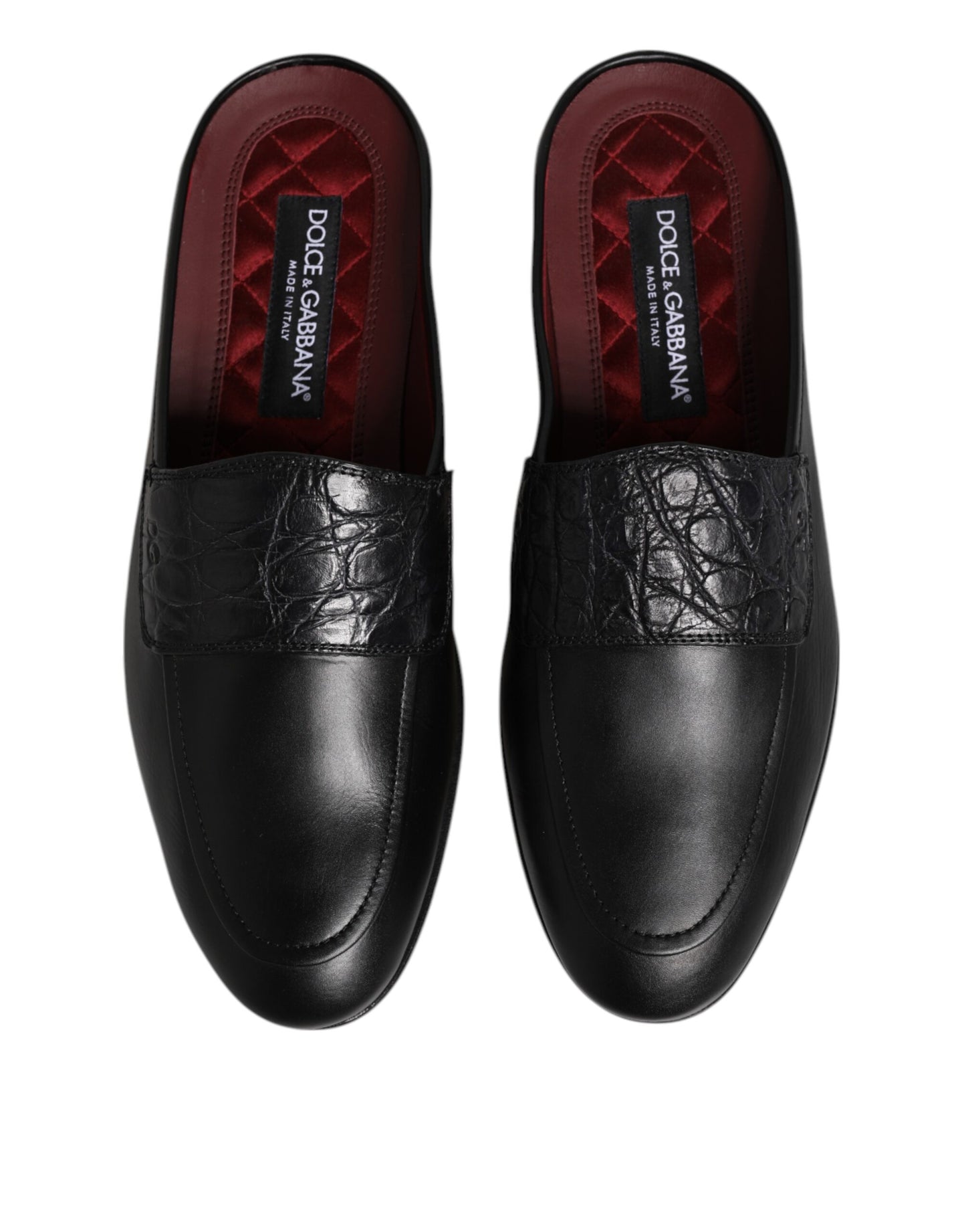 Dolce &amp; Gabbana Black Calfskin Leather Slip On Loafers Shoes