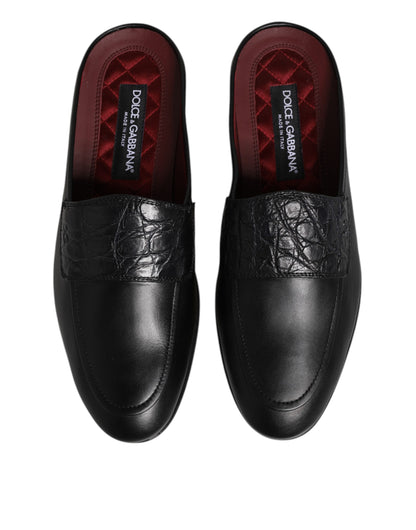 Dolce &amp; Gabbana Black Calfskin Leather Slip On Loafers Shoes