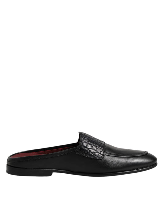 Dolce &amp; Gabbana Black Calfskin Leather Slip On Loafers Shoes