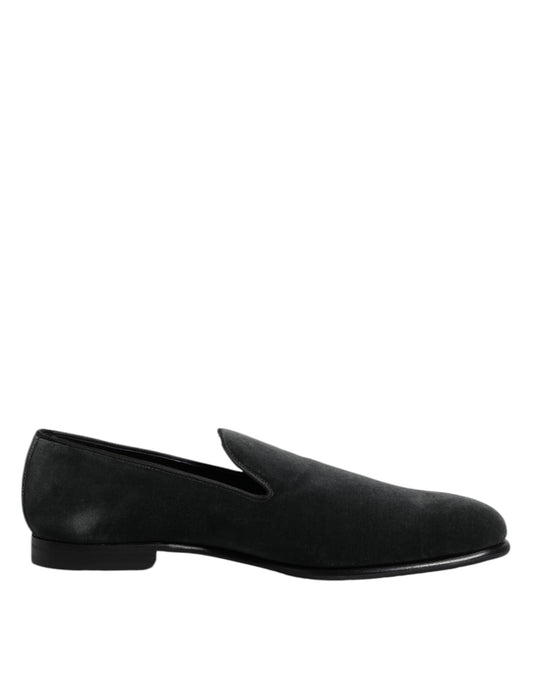Dolce &amp; Gabbana Black Velvet Slip On Loafers Formal Shoes