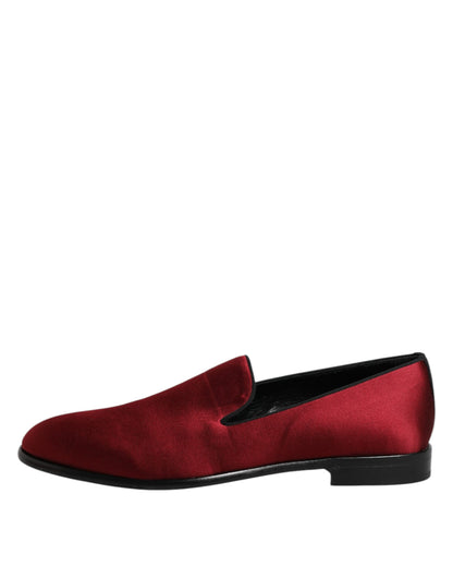 Dolce &amp; Gabbana Red Velvet Slip On Loafers Formal Shoes
