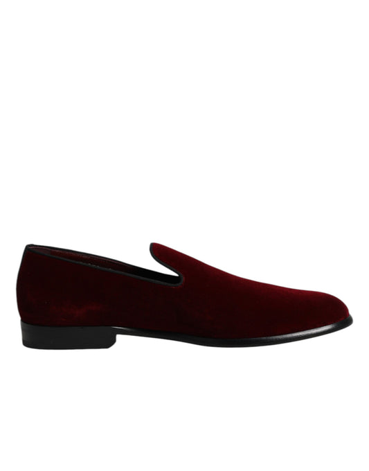 Dolce &amp; Gabbana Red Cotton Velvet Slip On Loafers Formal Shoes