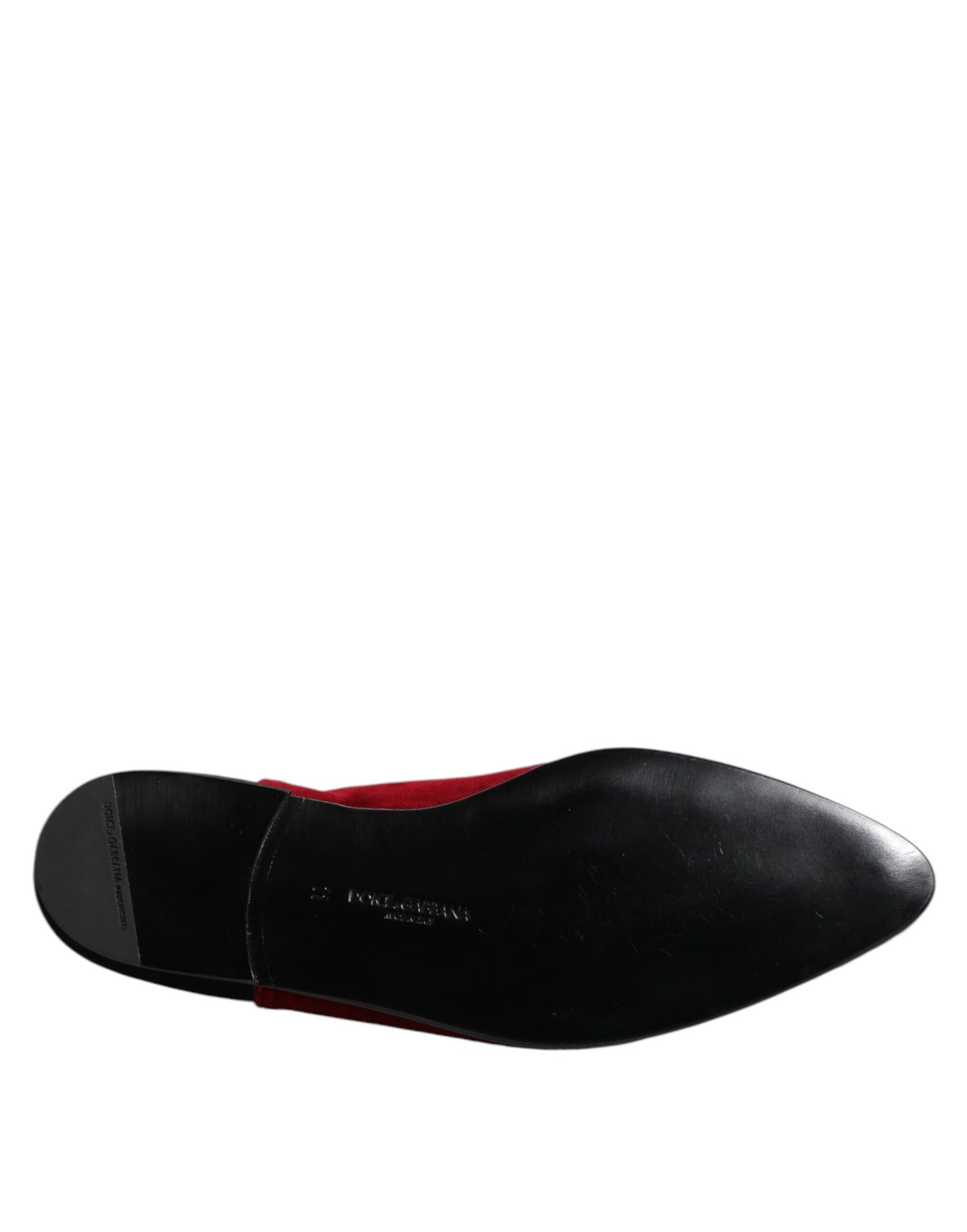 Dolce &amp; Gabbana Black Red Velvet Embellished Slip On Shoes