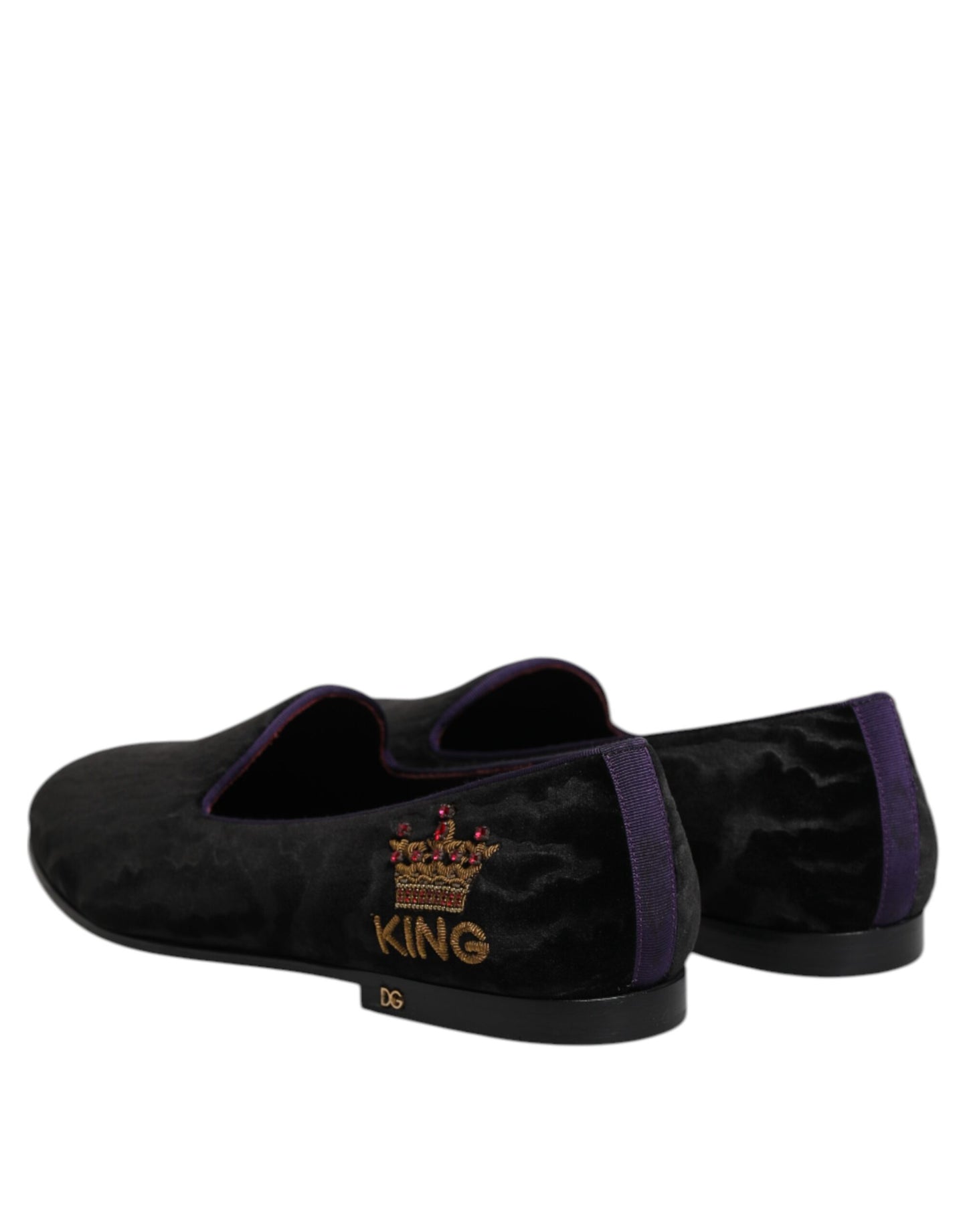 Dolce &amp; Gabbana Black DG Crown Embroidery Loafers Slip On Shoes