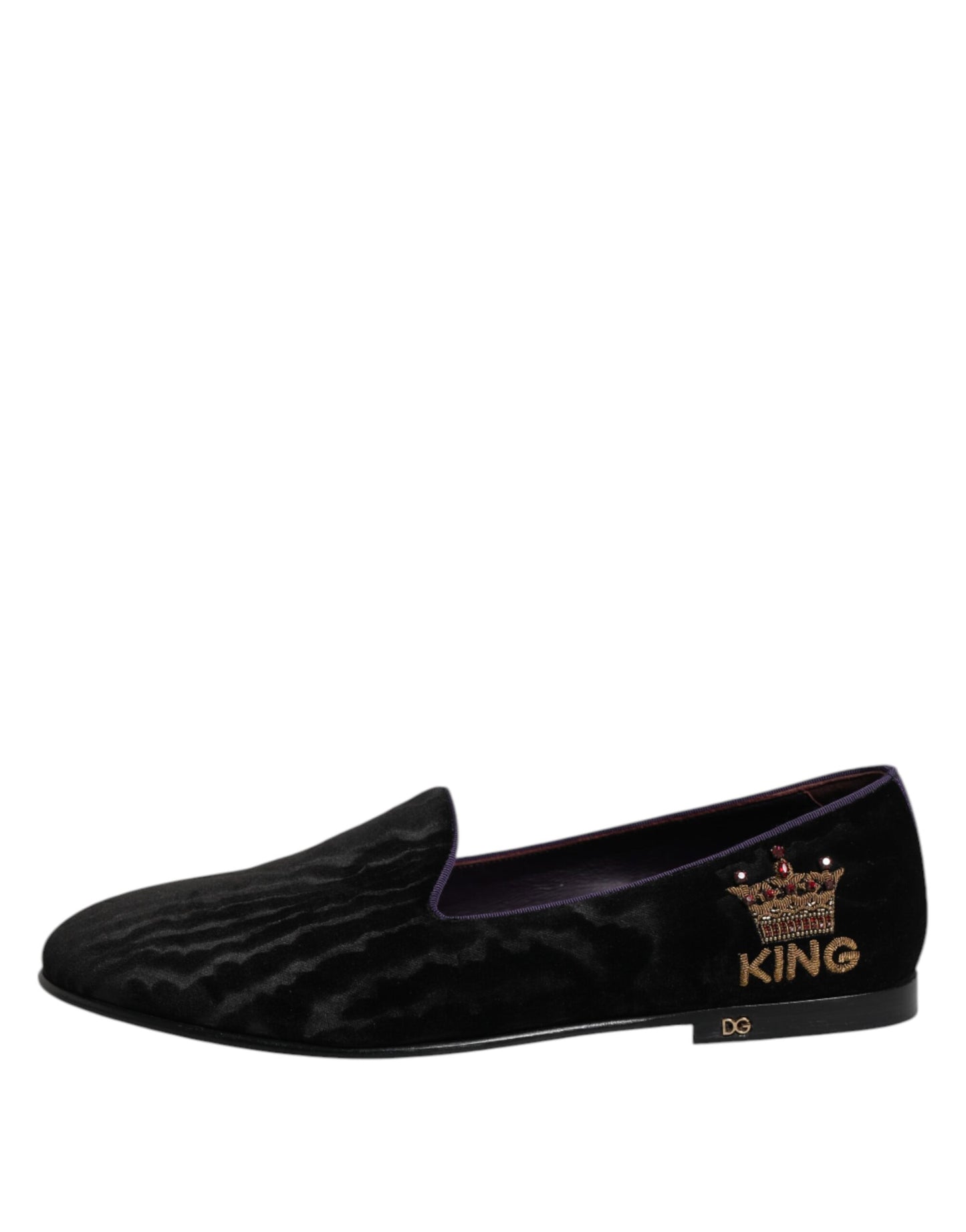 Dolce &amp; Gabbana Black DG Crown Embroidery Loafers Slip On Shoes