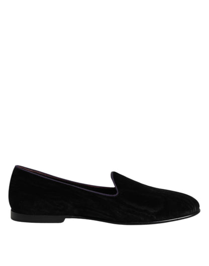 Dolce &amp; Gabbana Black DG Crown Embroidery Loafers Slip On Shoes