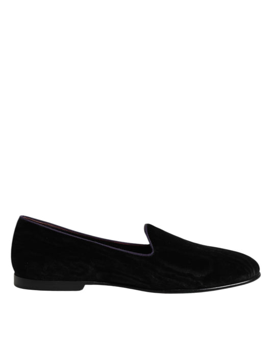 Dolce &amp; Gabbana Black DG Crown Embroidery Loafers Slip On Shoes