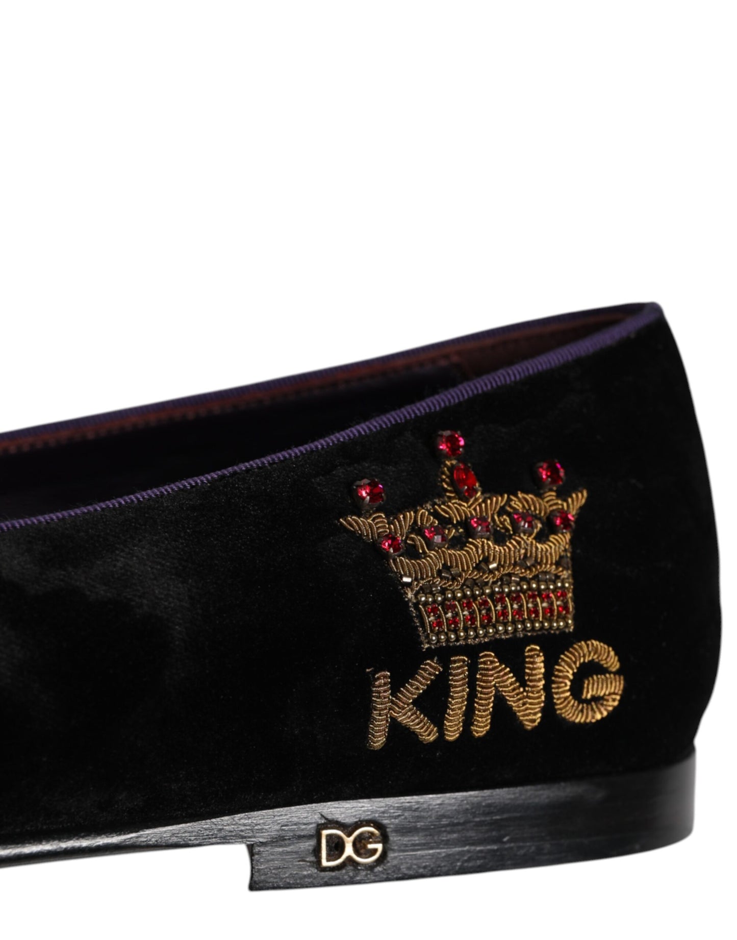 Dolce &amp; Gabbana Black DG Crown Embroidery Loafers Slip On Shoes