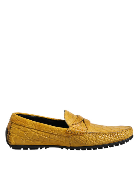 Dolce &amp; Gabbana Yellow Exotic Leather Loafers Slip On Shoes