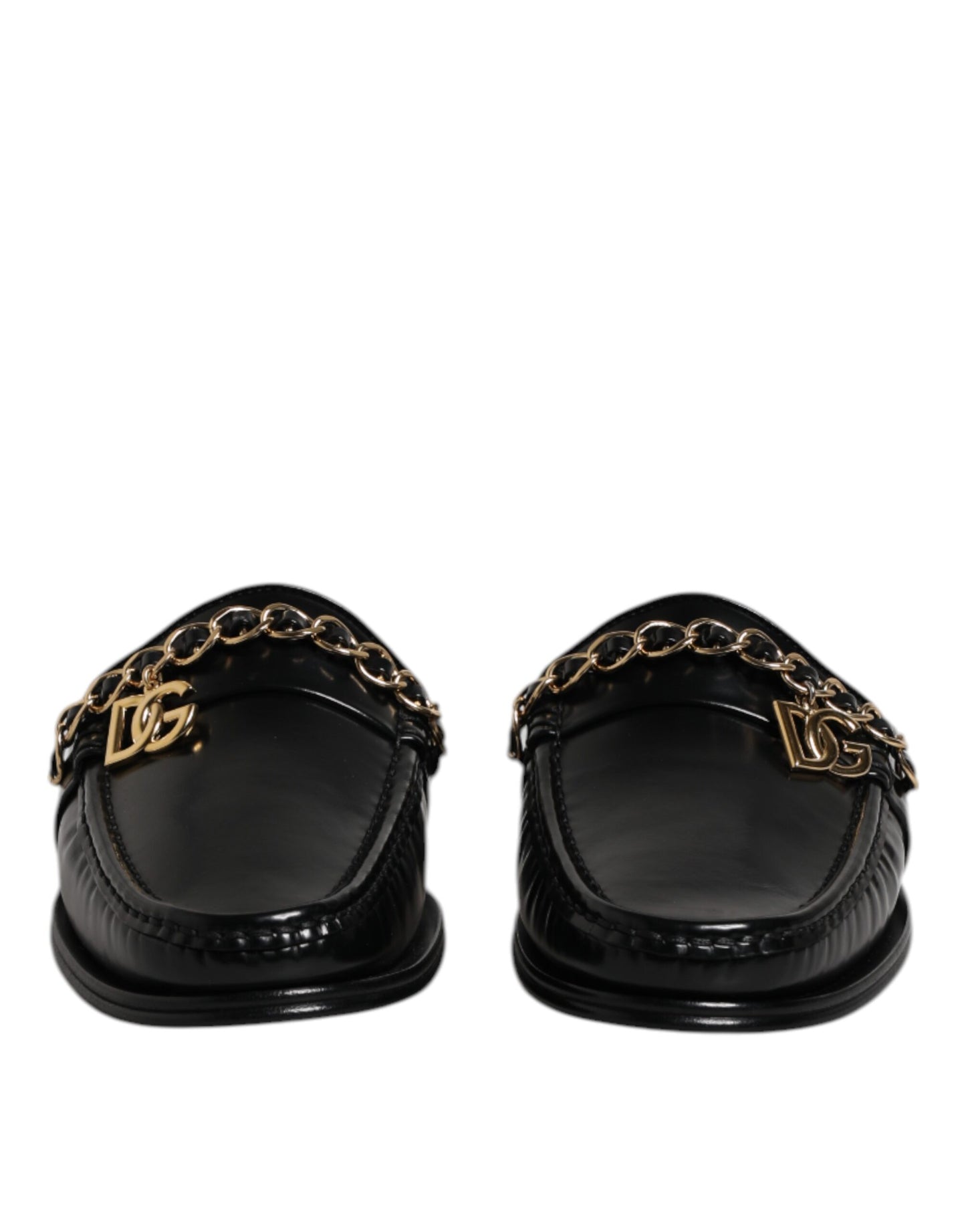 Dolce &amp; Gabbana – Sandalen mit DG-Kette und Verzierung aus schwarzem Leder