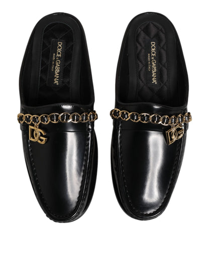 Dolce &amp; Gabbana – Sandalen mit DG-Kette und Verzierung aus schwarzem Leder