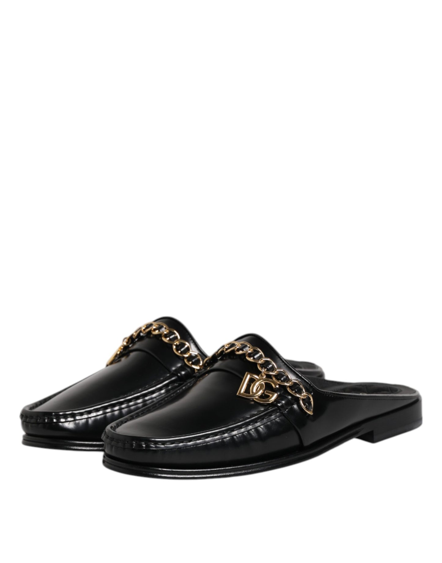 Dolce &amp; Gabbana – Sandalen mit DG-Kette und Verzierung aus schwarzem Leder