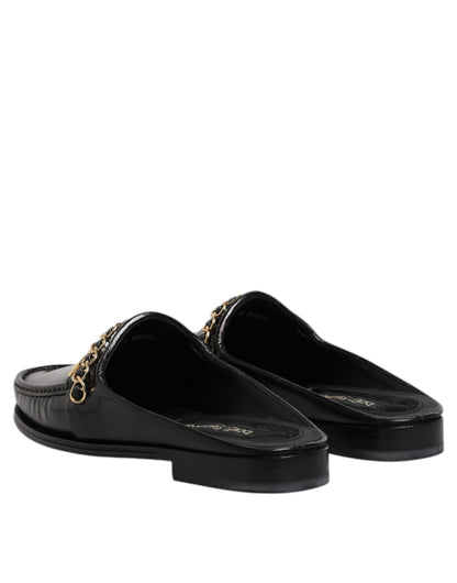 Dolce &amp; Gabbana – Sandalen mit DG-Kette und Verzierung aus schwarzem Leder