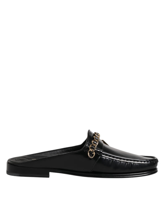 Dolce &amp; Gabbana – Sandalen mit DG-Kette und Verzierung aus schwarzem Leder