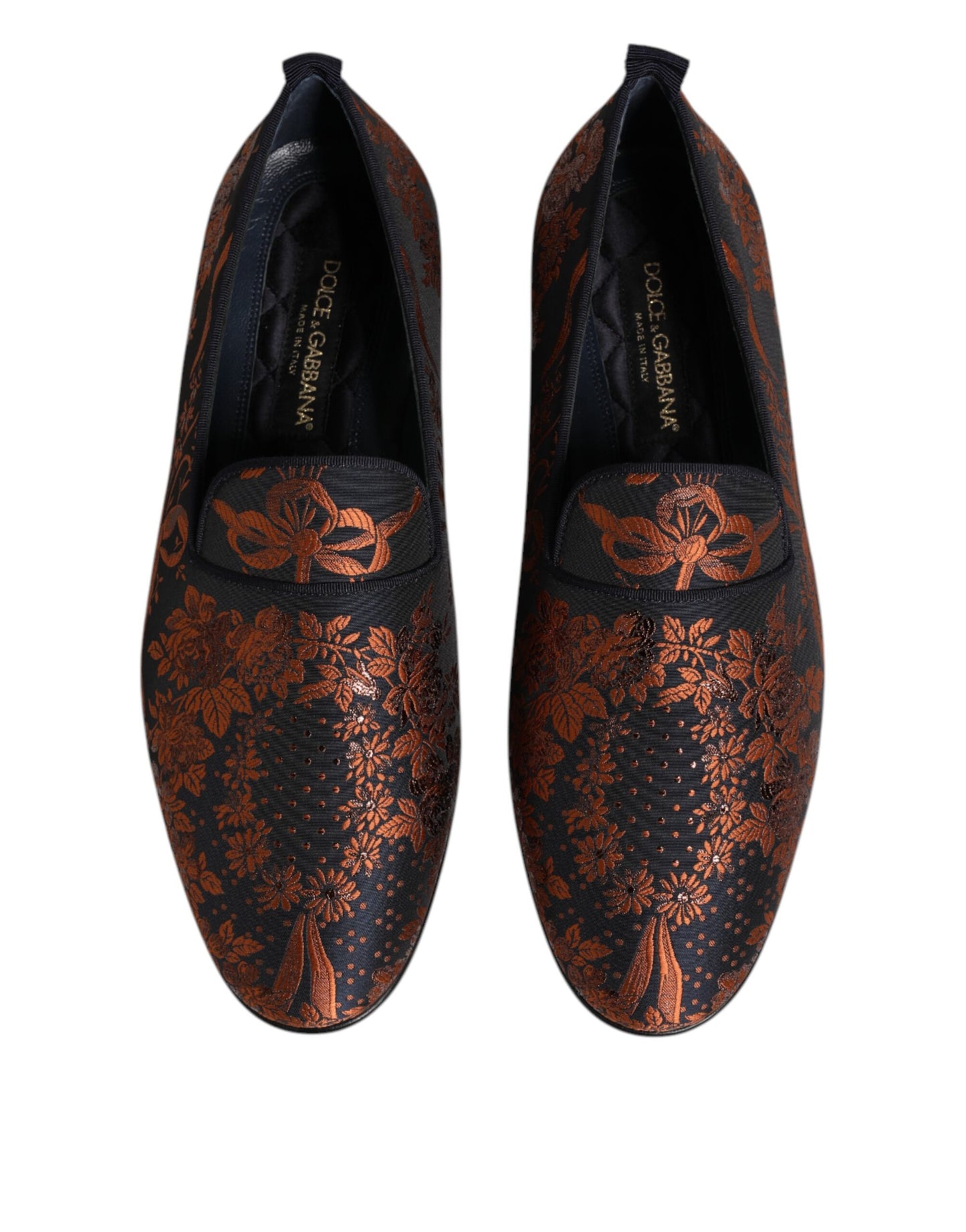 Dolce &amp; Gabbana Black Jacquard Polyester Slip On Loafers Shoes