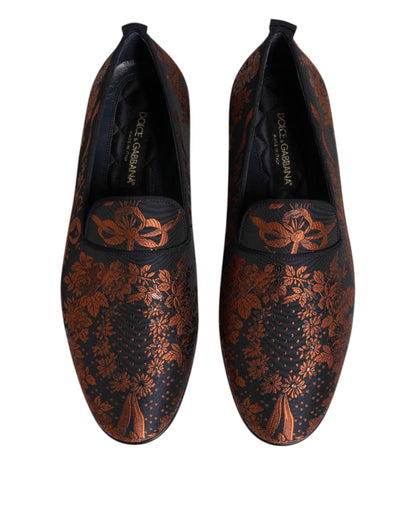 Dolce &amp; Gabbana Black Jacquard Polyester Slip On Loafers Shoes