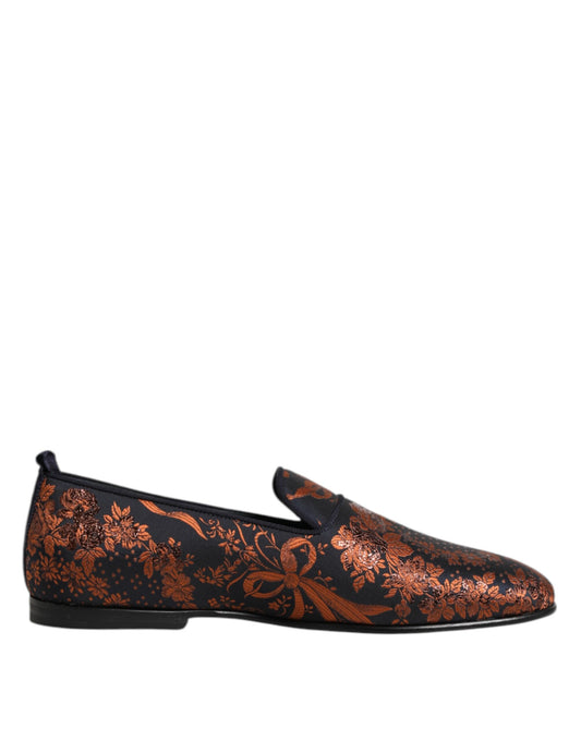 Dolce &amp; Gabbana Black Jacquard Polyester Slip On Loafers Shoes