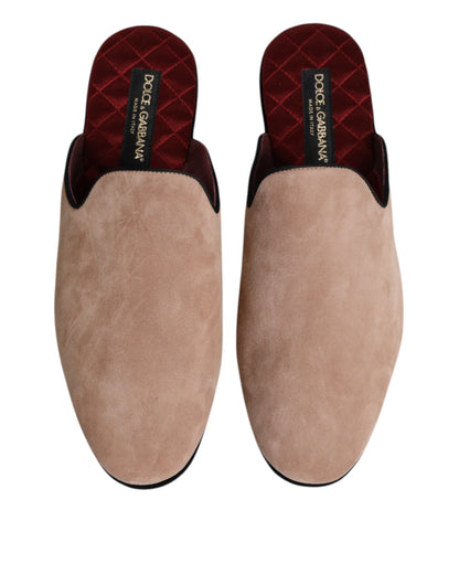 Dolce &amp; Gabbana – Flache Pantoletten aus Wildleder „Capra“ in Beige