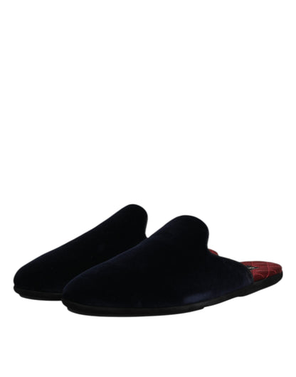 Dolce &amp; Gabbana – Flache Slipper aus Viskosesamt in Dunkelblau