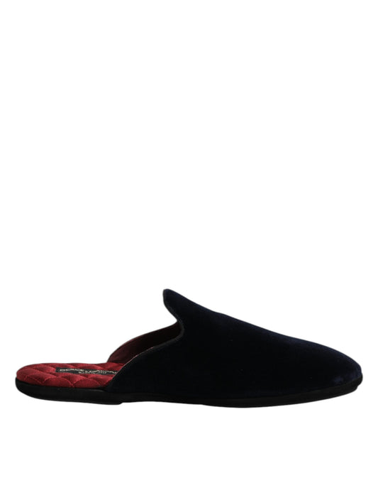 Dolce &amp; Gabbana – Flache Slipper aus Viskosesamt in Dunkelblau