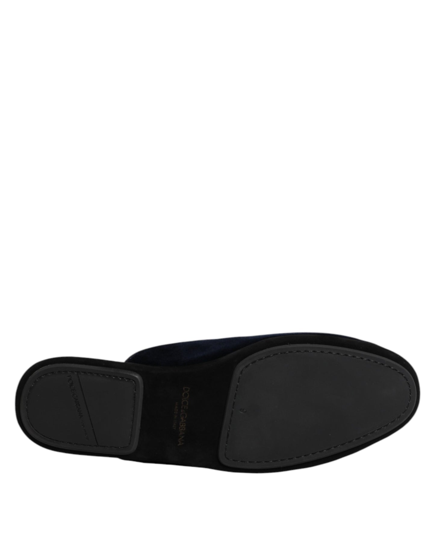 Dolce &amp; Gabbana – Flache Slipper aus Viskosesamt in Dunkelblau