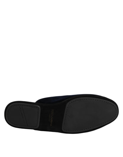 Dolce &amp; Gabbana – Flache Slipper aus Viskosesamt in Dunkelblau