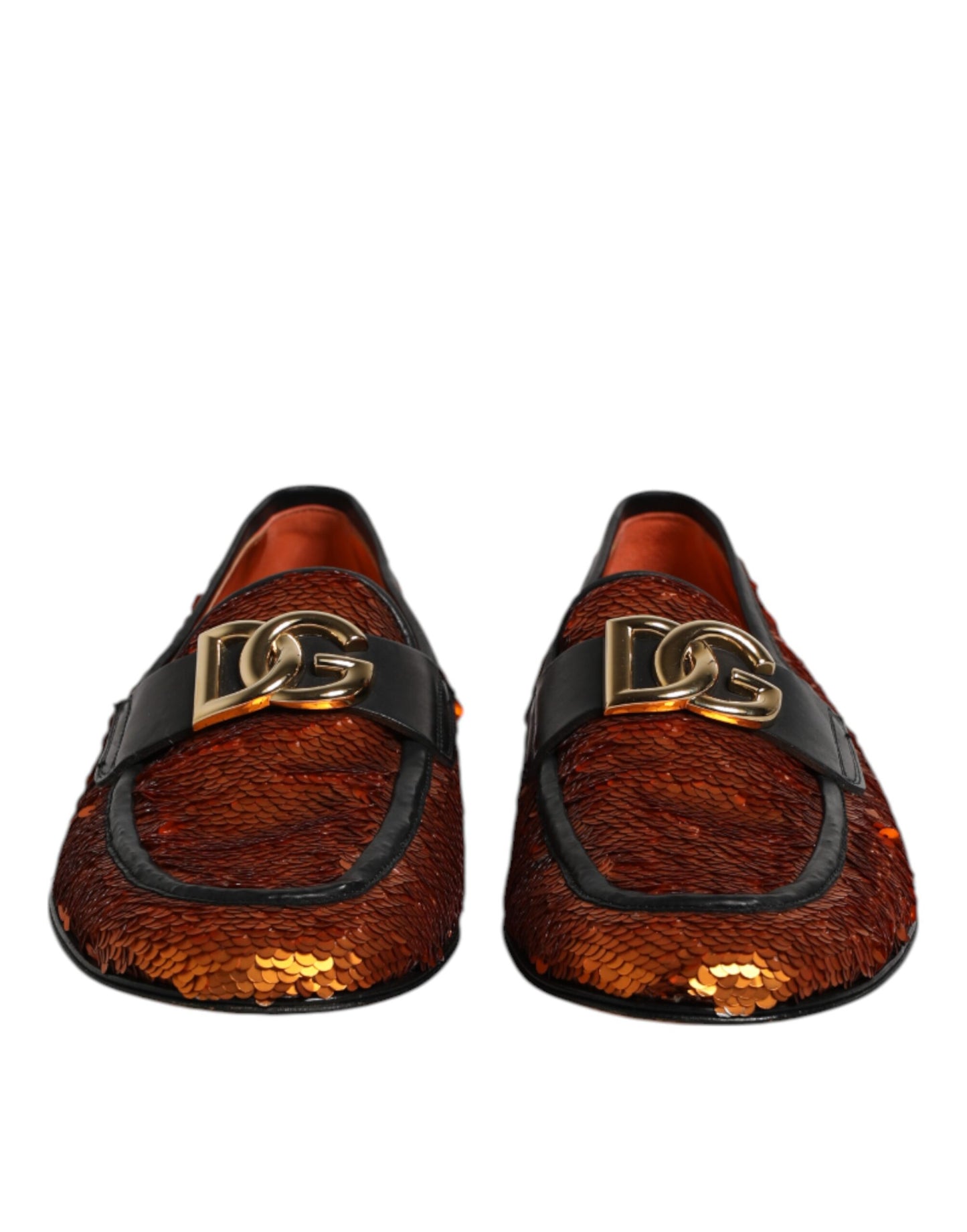 Dolce &amp; Gabbana Orange Sequin Embellished Men Loafers Shoes