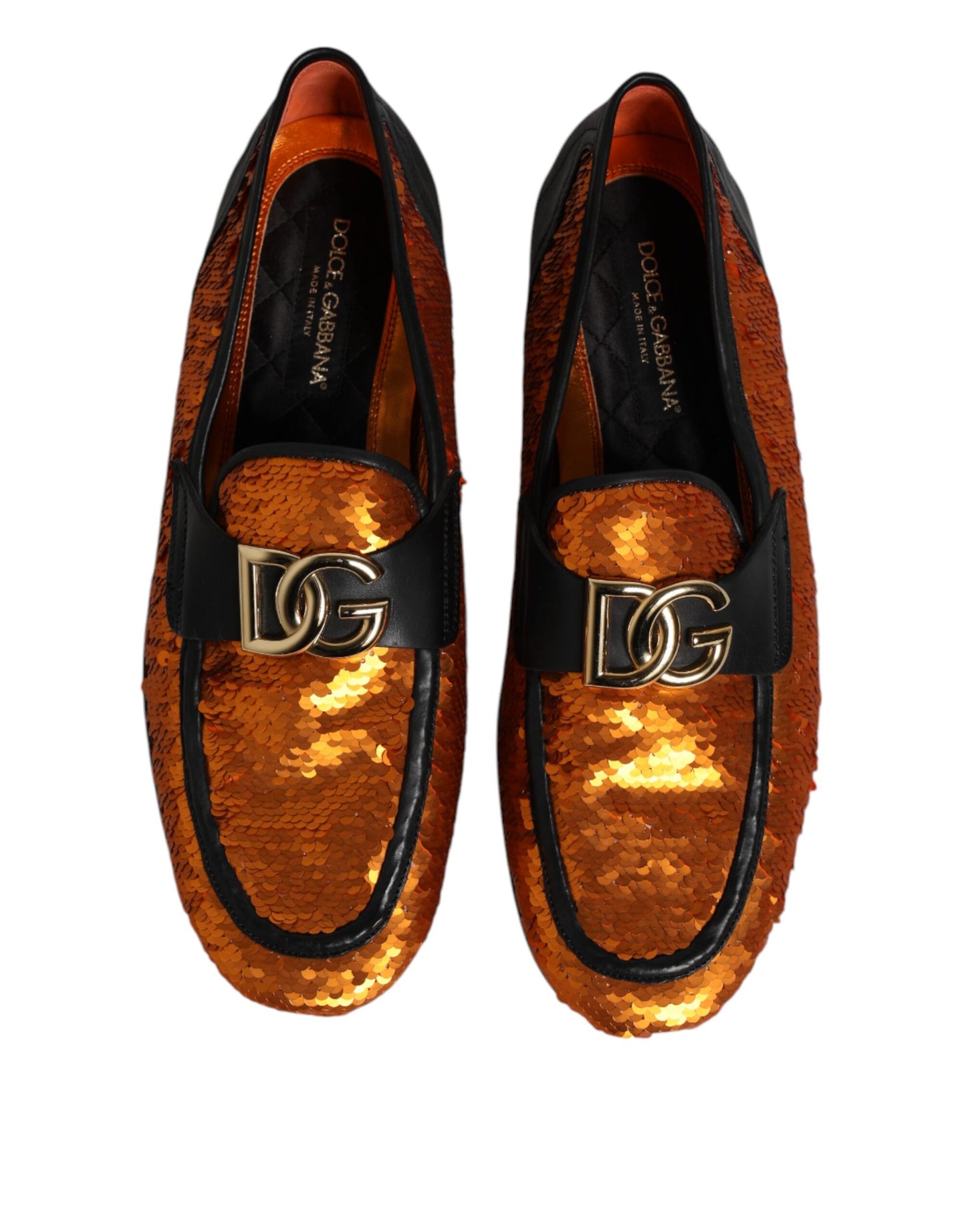Dolce &amp; Gabbana Orange Sequin Embellished Men Loafers Shoes