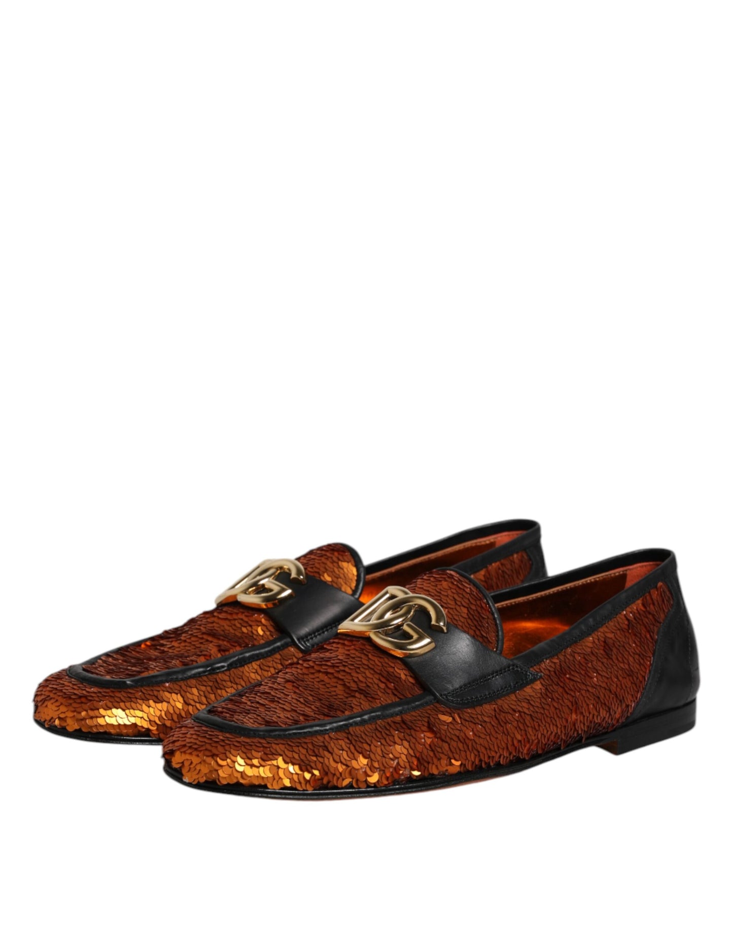 Dolce &amp; Gabbana Orange Sequin Embellished Men Loafers Shoes