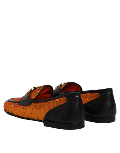 Dolce &amp; Gabbana Orange Sequin Embellished Men Loafers Shoes