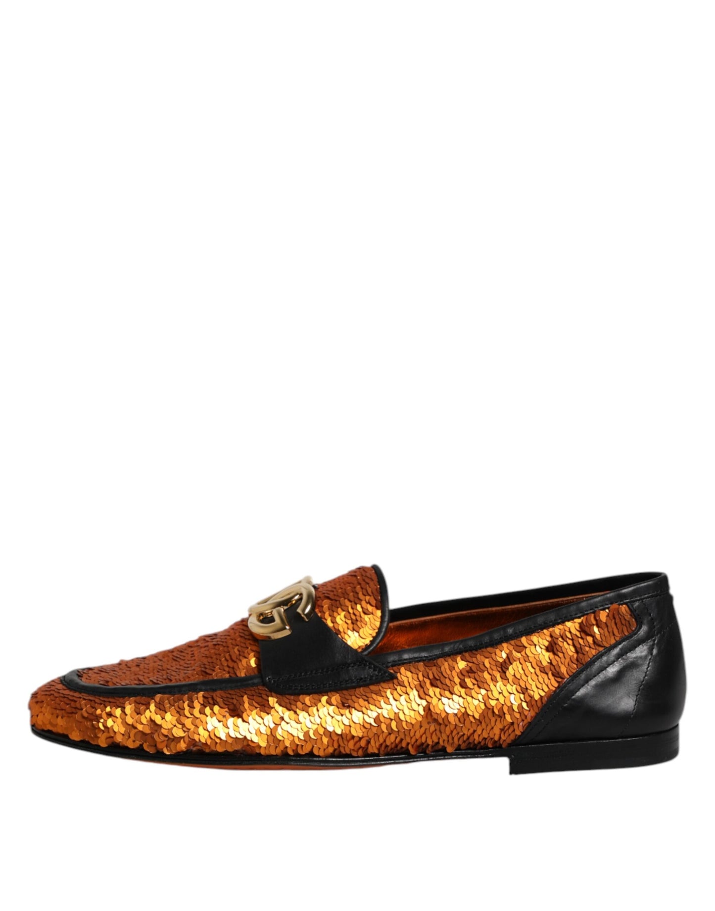 Dolce &amp; Gabbana Orange Sequin Embellished Men Loafers Shoes
