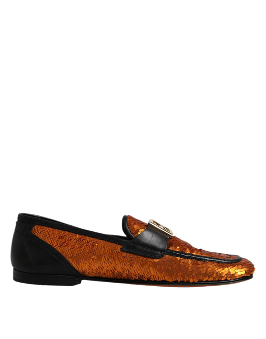 Dolce &amp; Gabbana Orange Sequin Embellished Men Loafers Shoes