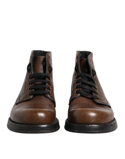 Dolce &amp; Gabbana Herren Stiefeletten aus braunem Leder mit Schnürung