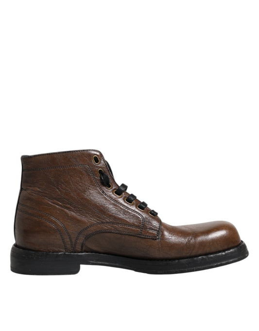 Dolce &amp; Gabbana Herren Stiefeletten aus braunem Leder mit Schnürung