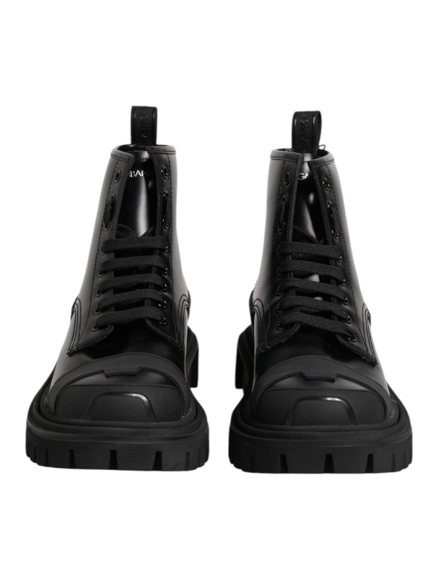 Dolce &amp; Gabbana – Schwarze, wadenhohe Schnürstiefel aus Leder